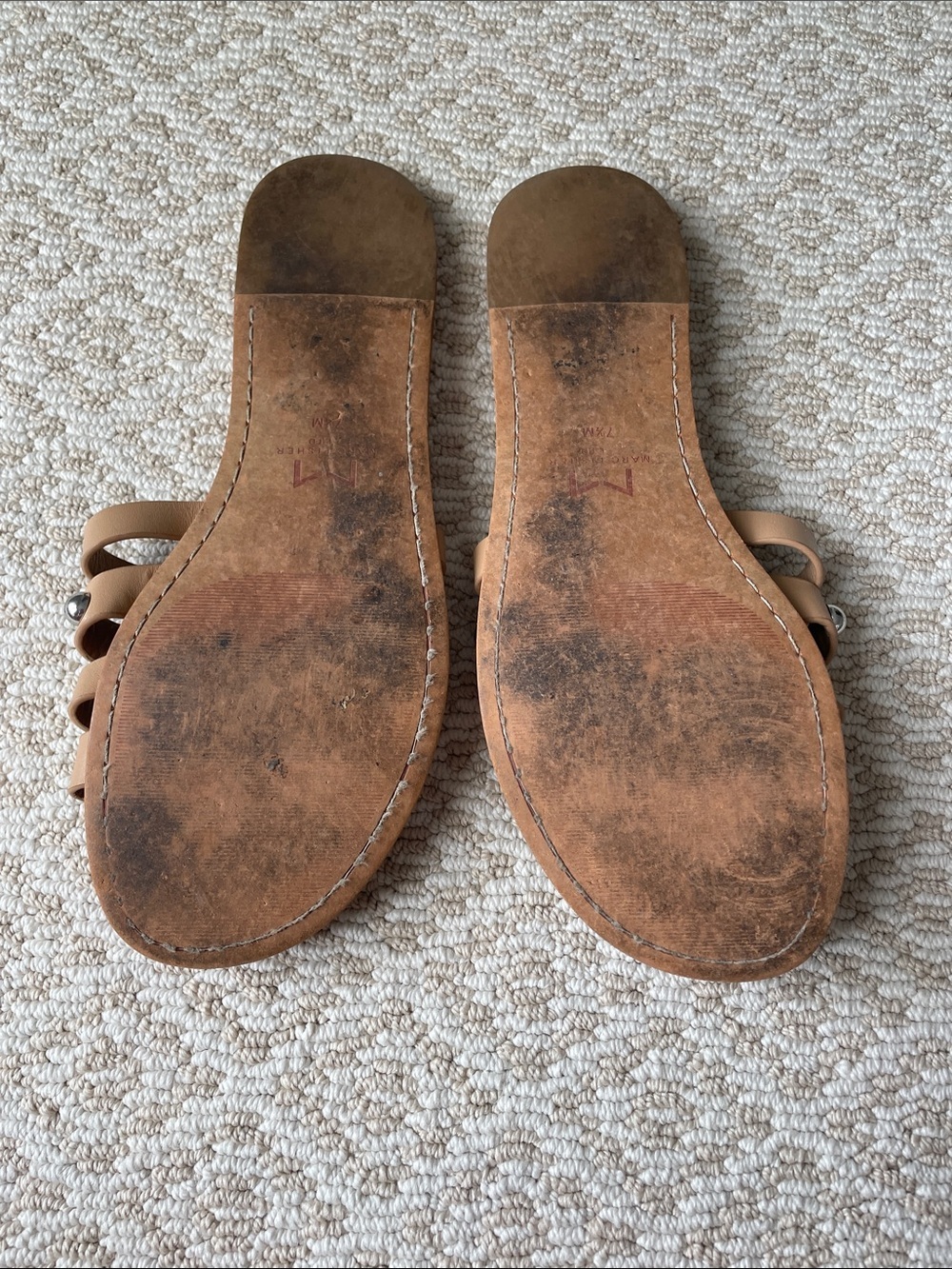 Marc Fisher LTD Nude Tan Leather Stud Slide Sandals - Picture 3 of 3